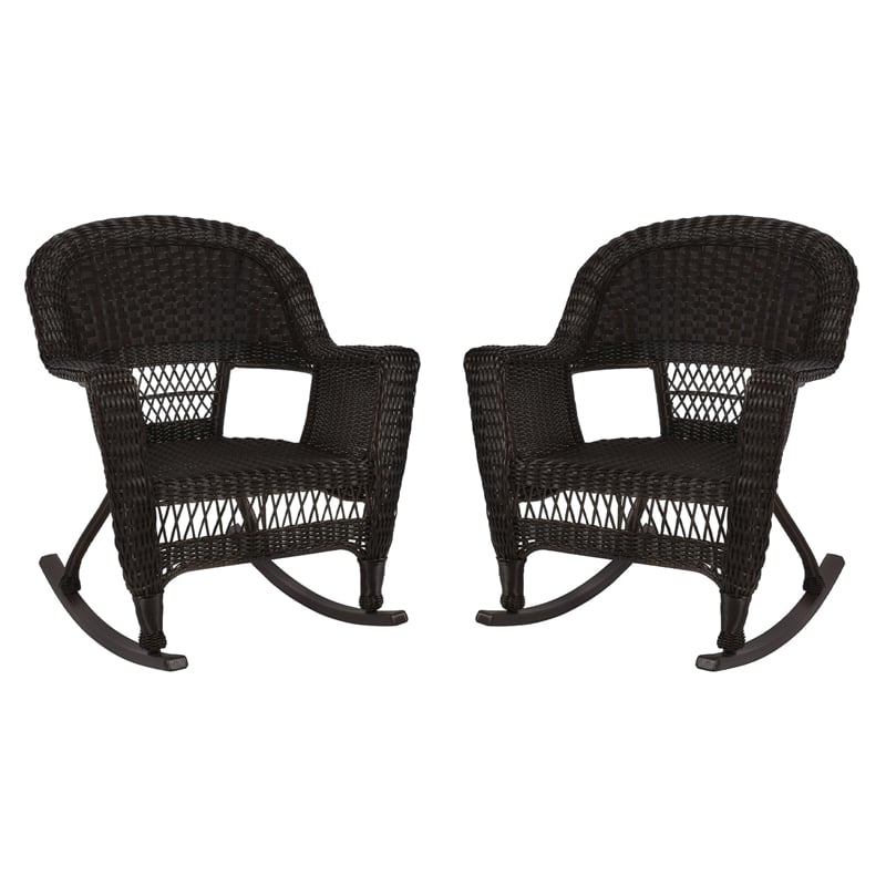 Jeco Resin Wicker Patio Rocker in Black (Set of 2)