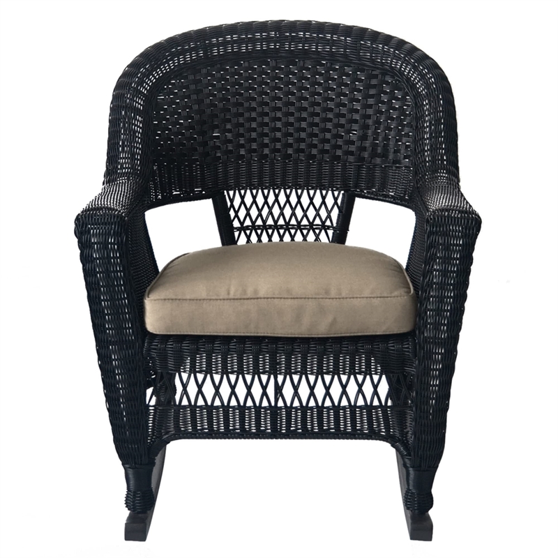 Jeco Wicker Rocker Chair in Black with Tan Cushion (Set of 2)