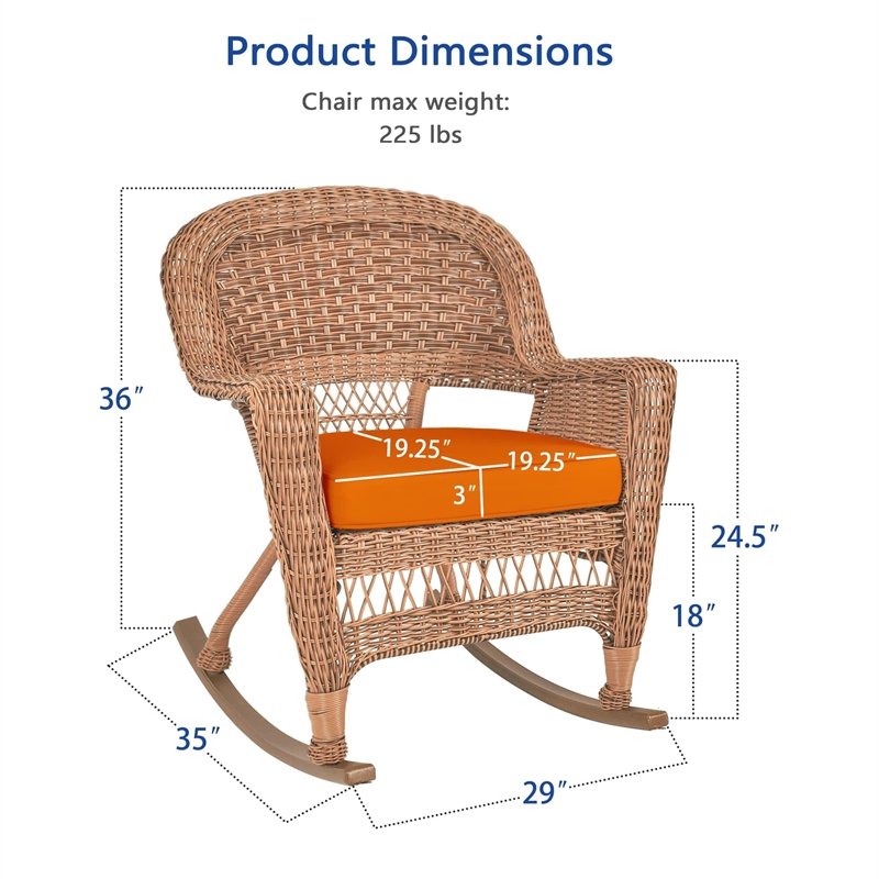 Jeco Wicker Rocker Chair in Black with Brown Cushion (Set of 2)