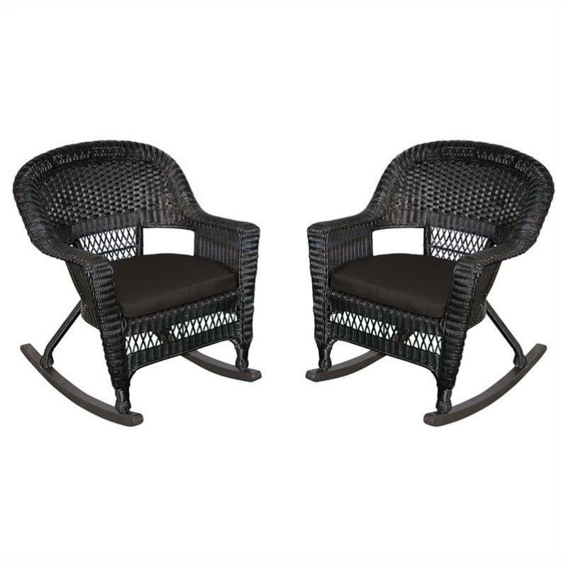 Jeco Wicker Rocker Chair In Black With, Black Outdoor Rocking Chairs Set Of 2