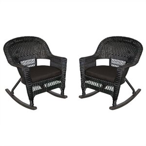 jeco wicker rocker chair in black (set of 2)