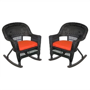 jeco wicker rocker chair in black (set of 2)