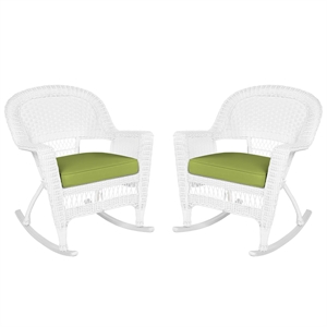 Jeco Wicker Rocker Chair in Black with Green Cushion (Set of 2)