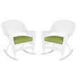 Jeco Wicker Rocker Chair in Black with Green Cushion (Set of 2)