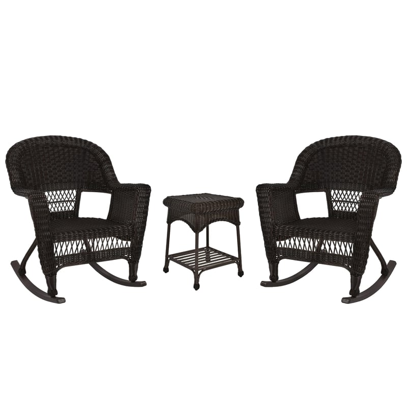 Jeco 3pc Resin Wicker Outdoor Patio Rocker Chair Set in Black