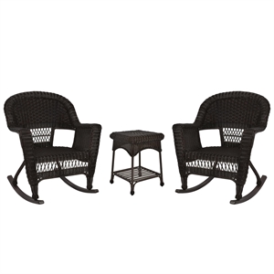 Jeco 3pc Resin Wicker Outdoor Patio Rocker Chair Set in Black