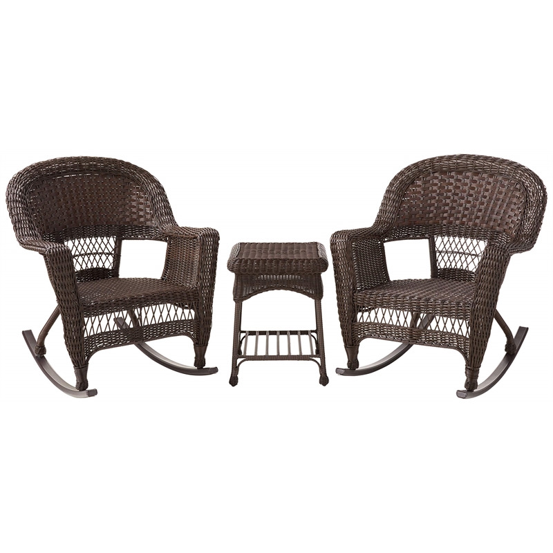 Jeco 3pc Resin Wicker Outdoor Patio Rocker Chair Set in Black