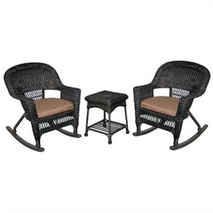 jeco 3pc wicker rocker chair set in black