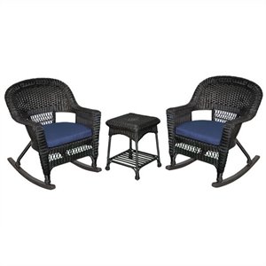 jeco 3pc wicker rocker chair set in black