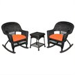 Jeco 3pc Wicker Rocker Chair Set in Black with Orange Cushion