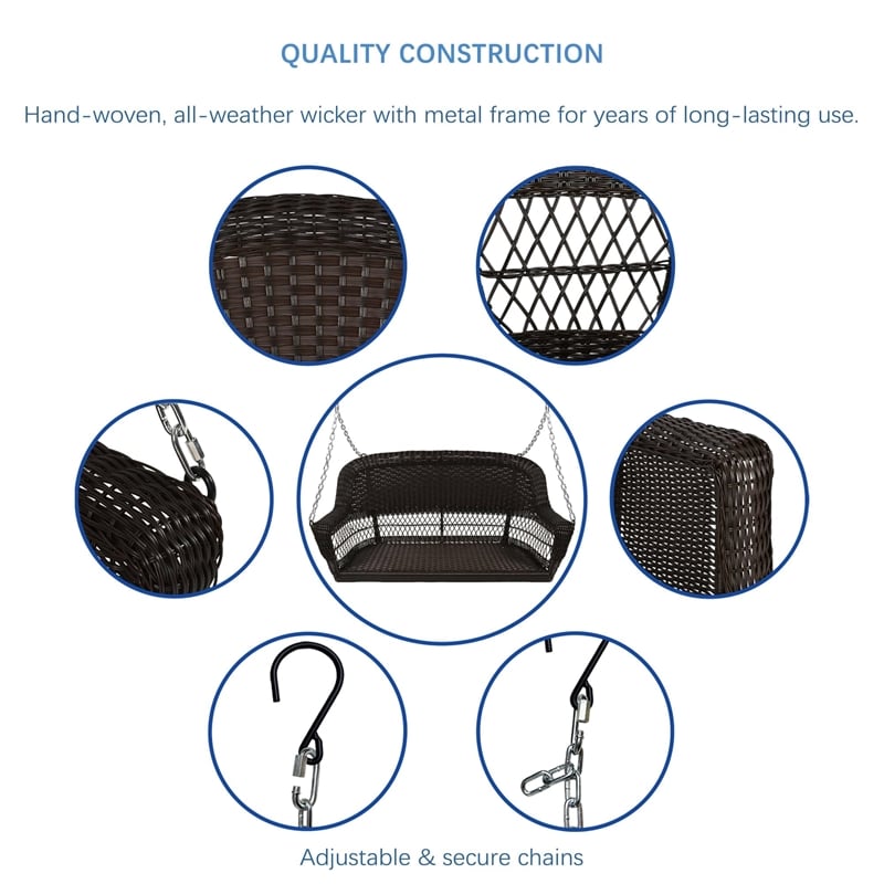 Jeco Resin Wicker Traditional Hanging Porch Swing in Black