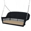 Jeco Resin Wicker Hanging Porch Swing with Cushion in Black and Tan