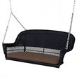 Jeco Wicker Porch Swing in Black with Brown Cushion