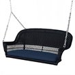 Jeco Wicker Porch Swing in Black with Blue Cushion