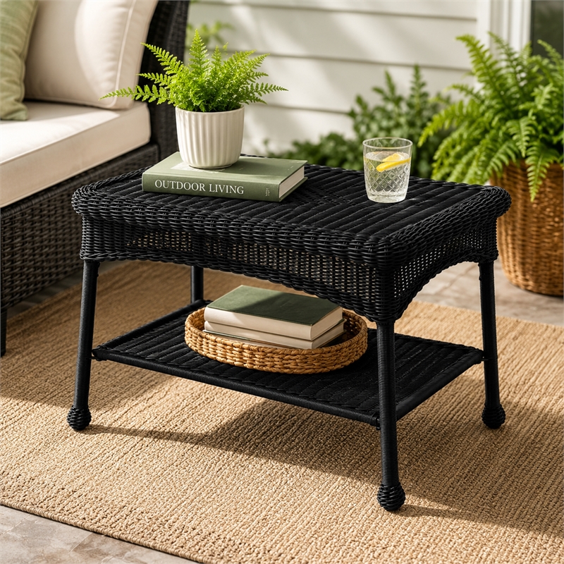 Black Resin Wicker Patio Furniture Coffee Table