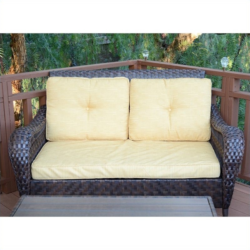 Jeco 4pc Cromwell Wicker Conversation Set in Espresso with Yellow Cushions Cymax Business