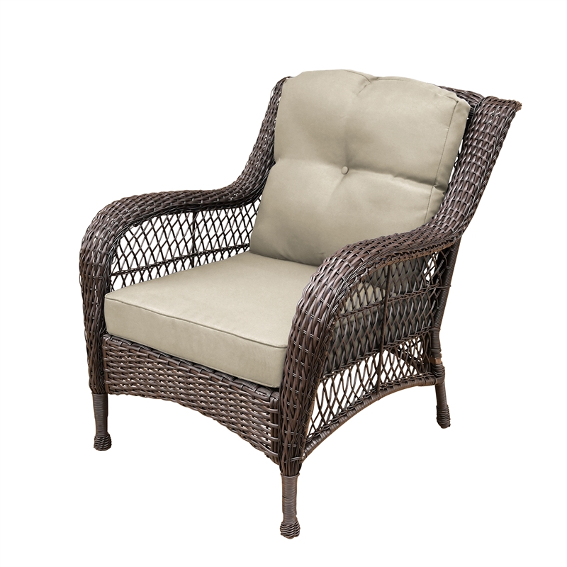 Jeco 6 Piece Resin Wicker Outdoor Patio Seating Set in Espresso/Tan Cushions