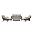 Jeco 6 Piece Resin Wicker Outdoor Patio Seating Set in Espresso/Tan Cushions