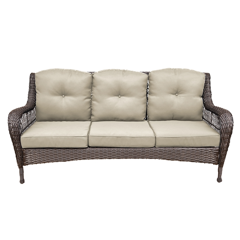 Jeco 6 Piece Resin Wicker Outdoor Patio Seating Set in Espresso/Tan Cushions