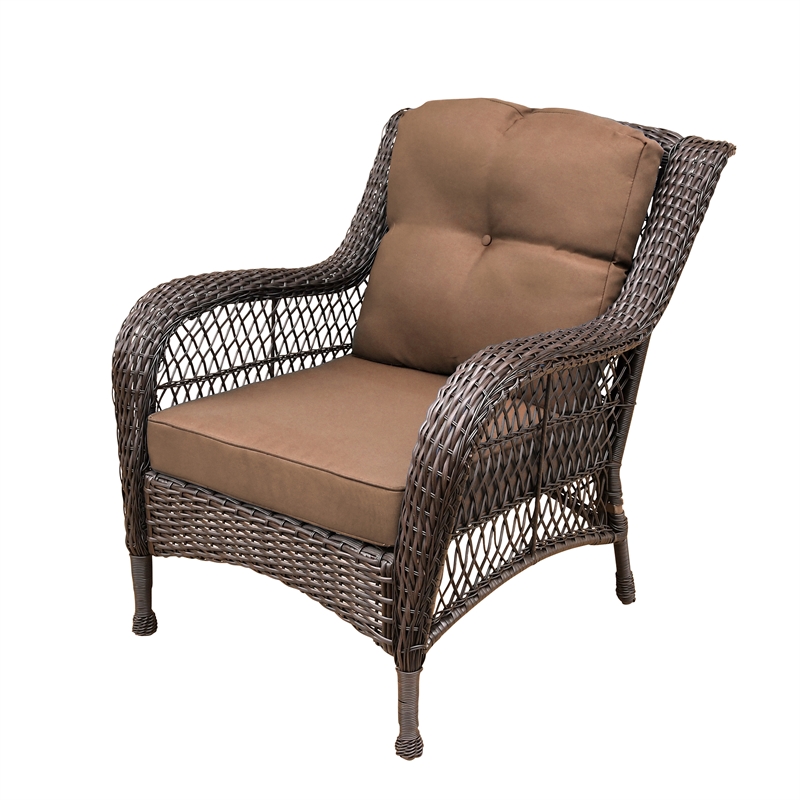 Jeco 6 Piece Resin Wicker Outdoor Patio Seating Set in Espresso/Brown Cushions