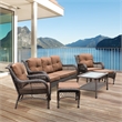 Jeco 6 Piece Resin Wicker Outdoor Patio Seating Set in Espresso/Brown Cushions