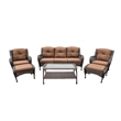 Jeco 6 Piece Resin Wicker Outdoor Patio Seating Set in Espresso/Brown Cushions