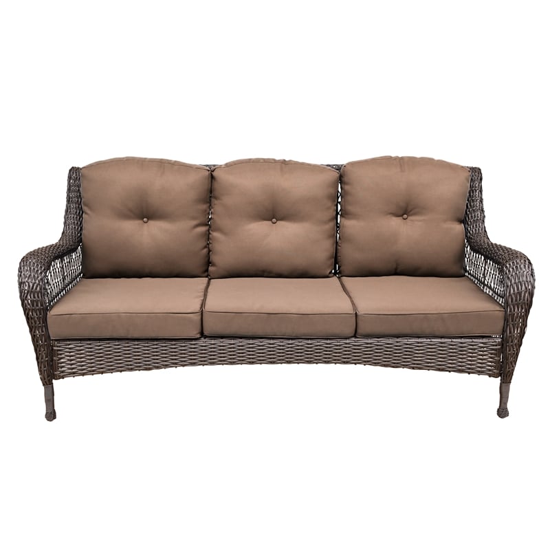 Jeco 6 Piece Resin Wicker Outdoor Patio Seating Set in Espresso/Brown Cushions