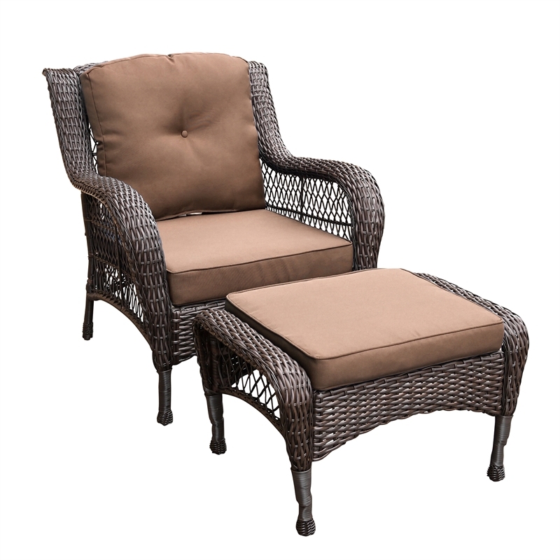 Jeco 6 Piece Resin Wicker Outdoor Patio Seating Set in Espresso/Brown Cushions