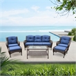 Jeco 6 Piece Resin Wicker Outdoor Patio Seating Set in Espresso/Blue Cushions