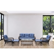 Jeco 6 Piece Resin Wicker Outdoor Patio Seating Set in Espresso/Blue Cushions