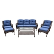 Jeco 6 Piece Resin Wicker Outdoor Patio Seating Set in Espresso/Blue Cushions