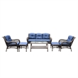 Jeco 6 Piece Resin Wicker Outdoor Patio Seating Set in Espresso/Blue Cushions