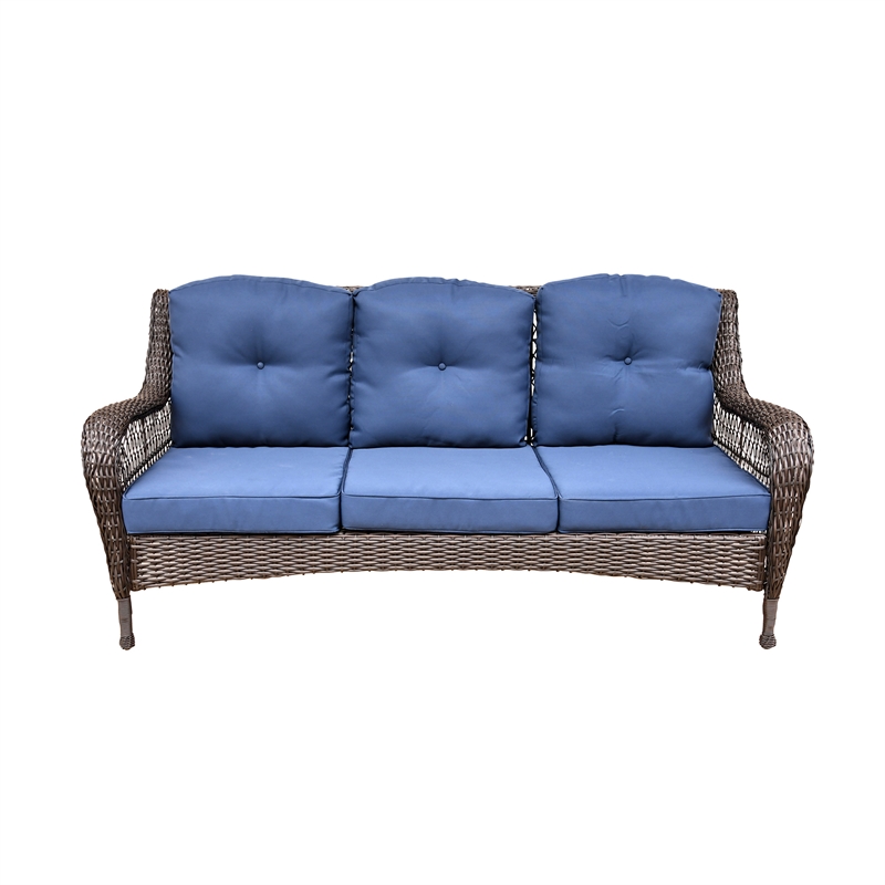 Jeco 6 Piece Resin Wicker Outdoor Patio Seating Set in Espresso/Blue Cushions