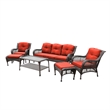 Jeco 6pc Wicker Seating Set in Espresso with Red Cushions