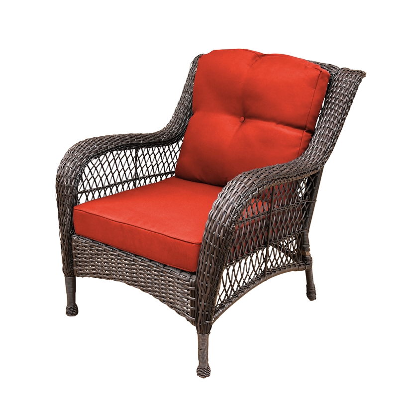 Jeco 6pc Wicker Seating Set in Espresso with Red Cushions