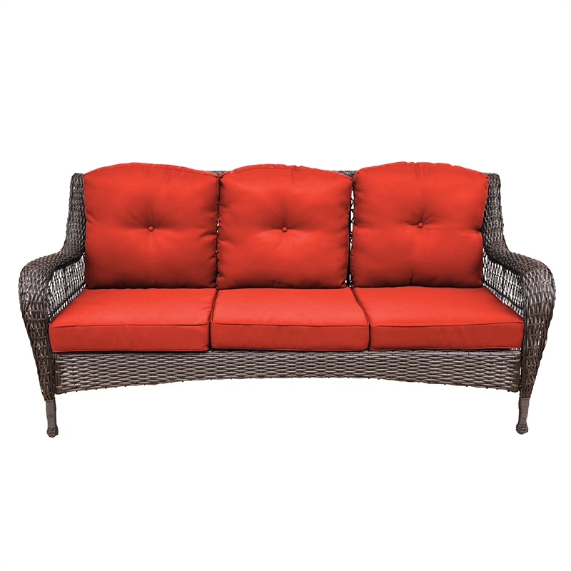Jeco 6pc Wicker Seating Set in Espresso with Red Cushions