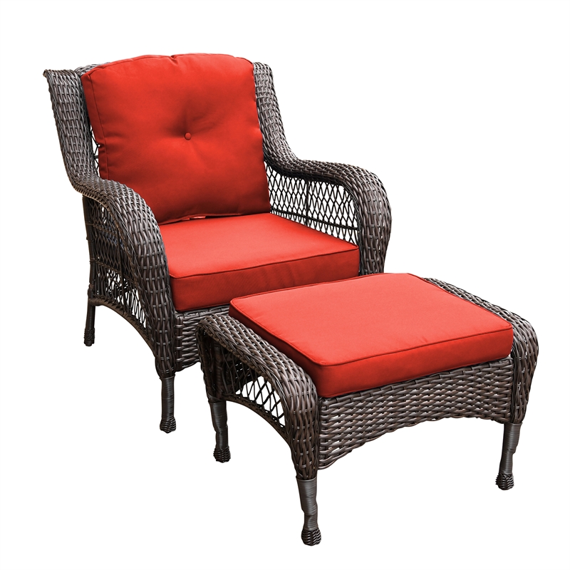 Jeco 6pc Wicker Seating Set in Espresso with Red Cushions