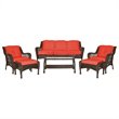 Jeco 6pc Wicker Seating Set in Espresso with Red Cushions
