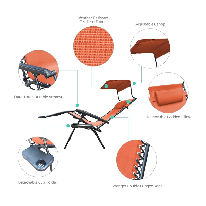 Jeco Oversized Zero Gravity Chair with Sunshade in Orange