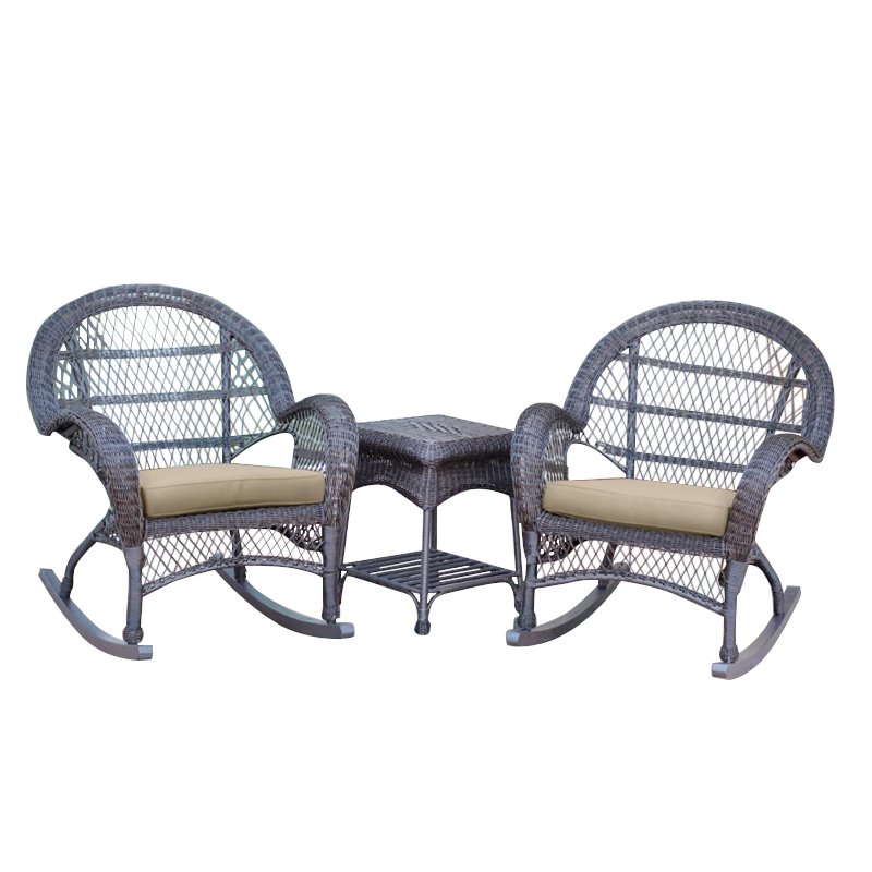 Jeco 3 Piece Wicker Conversation Set in Espresso with Tan Cushions