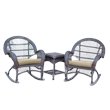 Jeco 3 Piece Wicker Conversation Set in Espresso with Tan Cushions