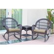 Jeco 3 Piece Wicker Conversation Set in Espresso with Tan Cushions