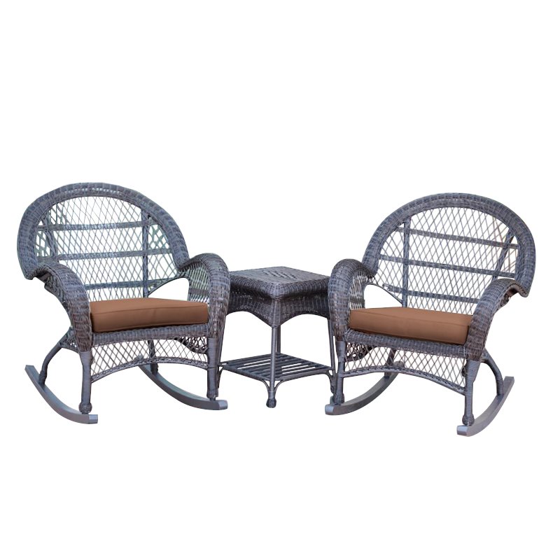 Jeco 3 Piece Wicker Conversation Set in Espresso with Brown Cushions