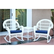 Jeco 3 Piece Wicker Conversation Set in White with Brown Cushions