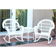 Jeco 3 Piece Wicker Conversation Set in White with Brown Cushions