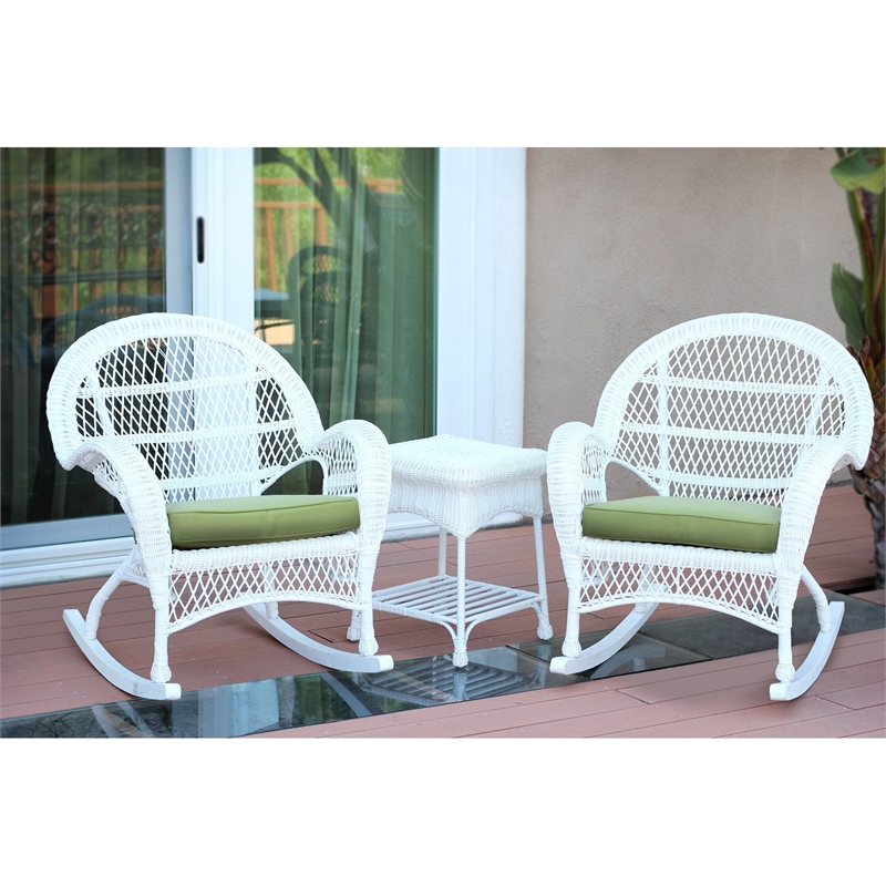 Jeco 3 Piece Wicker Conversation Set in White with Brown Cushions