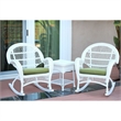 Jeco 3 Piece Wicker Conversation Set in White with Brown Cushions