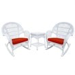 Jeco 3 Piece Wicker Conversation Set in White with Red Cushions