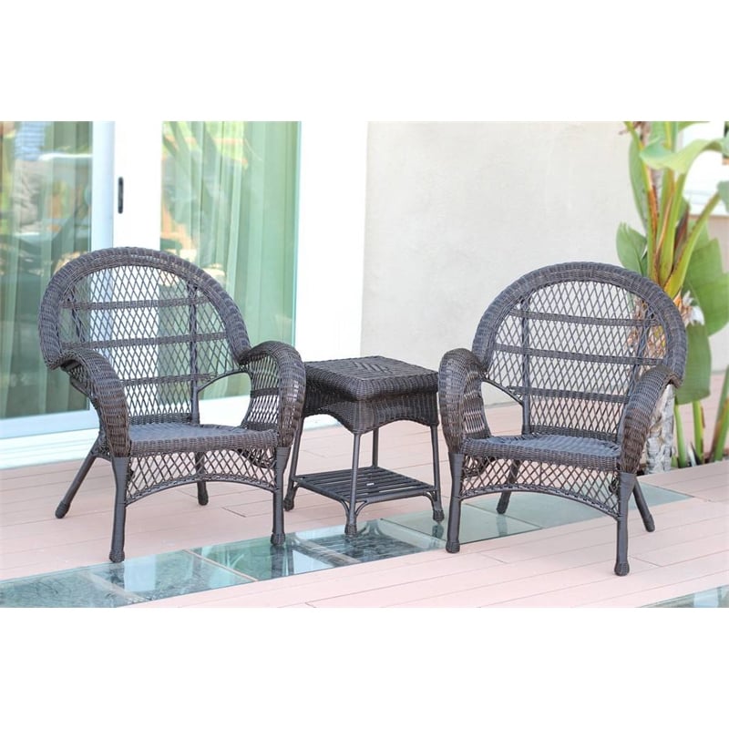 Jeco 3 Piece Resin Wicker Patio Conversation Set in Espresso