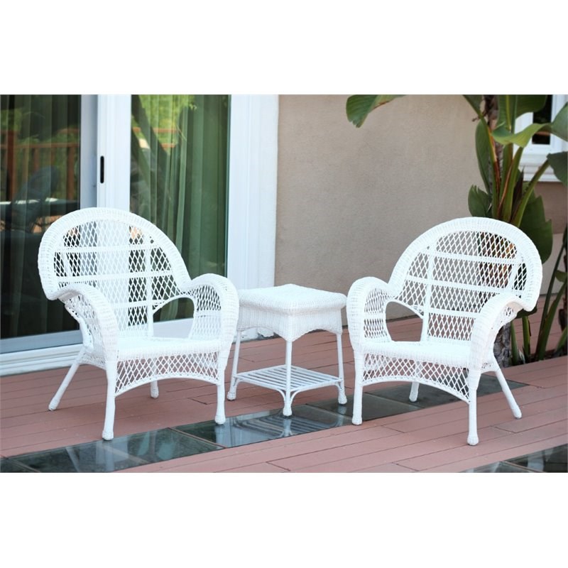 Jeco 3 Piece Wicker Conversation Set in White